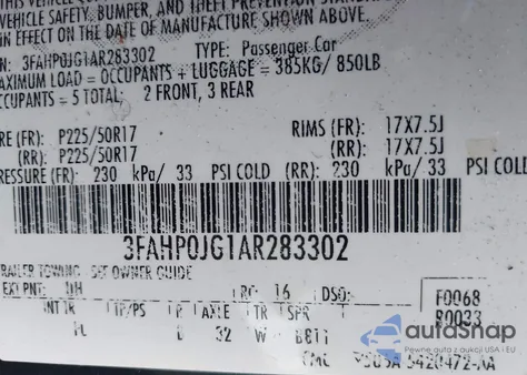 2010 Ford Fusion Sel из США, поврежденный, VIN 3FAHP0JG1AR283302